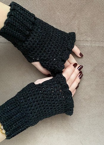 Siyah Örgü Kadın Eldiven - Görsel 2