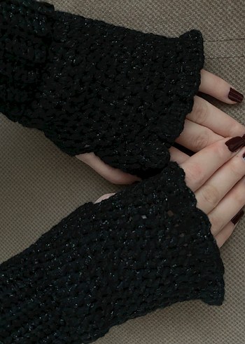 Siyah Örgü Kadın Eldiven - Görsel 3