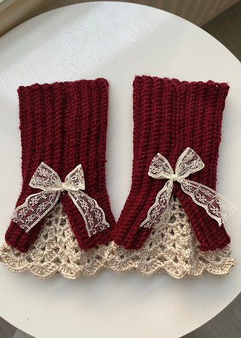 Bordo Dantel Detaylı Örgü Kadın Eldiveni - Görsel 4
