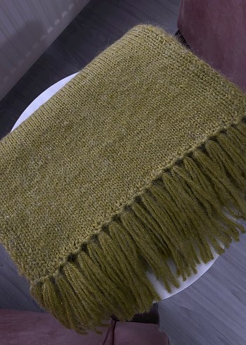 Kadın Simli Fıstık Yeşili Örgü Şal - Görsel 2