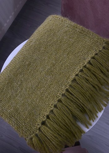Kadın Simli Fıstık Yeşili Örgü Şal - Görsel 3