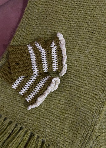 Kadın Simli Fıstık Yeşili Örgü Şal - Görsel 7