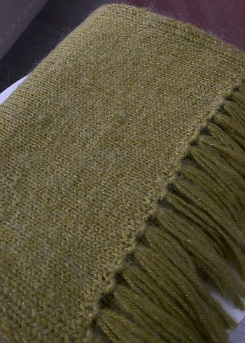 Kadın Simli Fıstık Yeşili Örgü Şal - Görsel 4