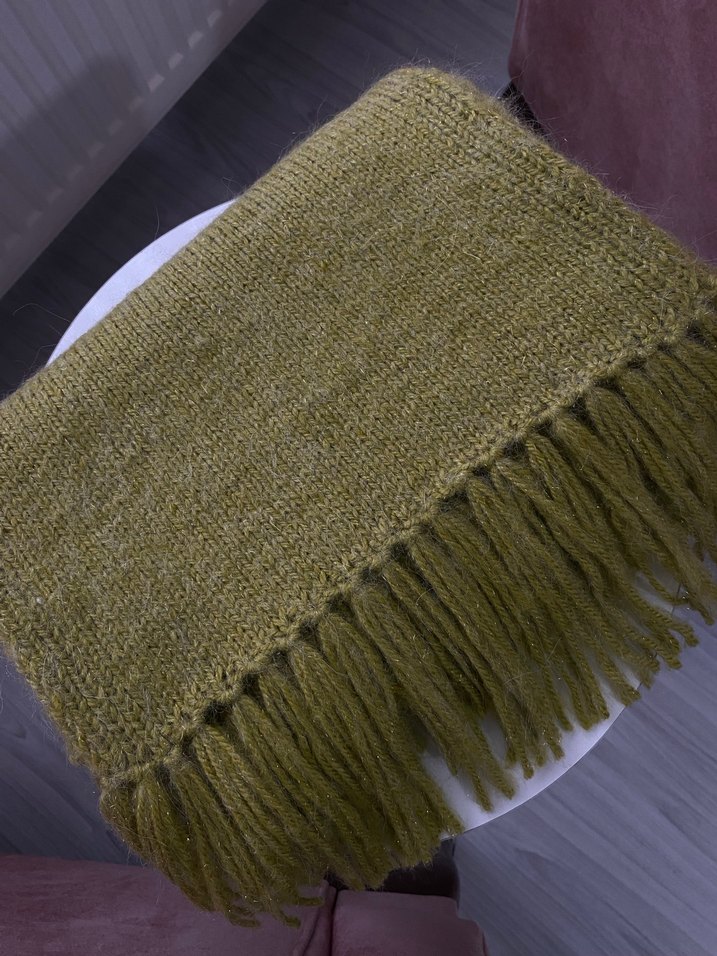 Kadın Simli Fıstık Yeşili Örgü Şal - Görsel 2