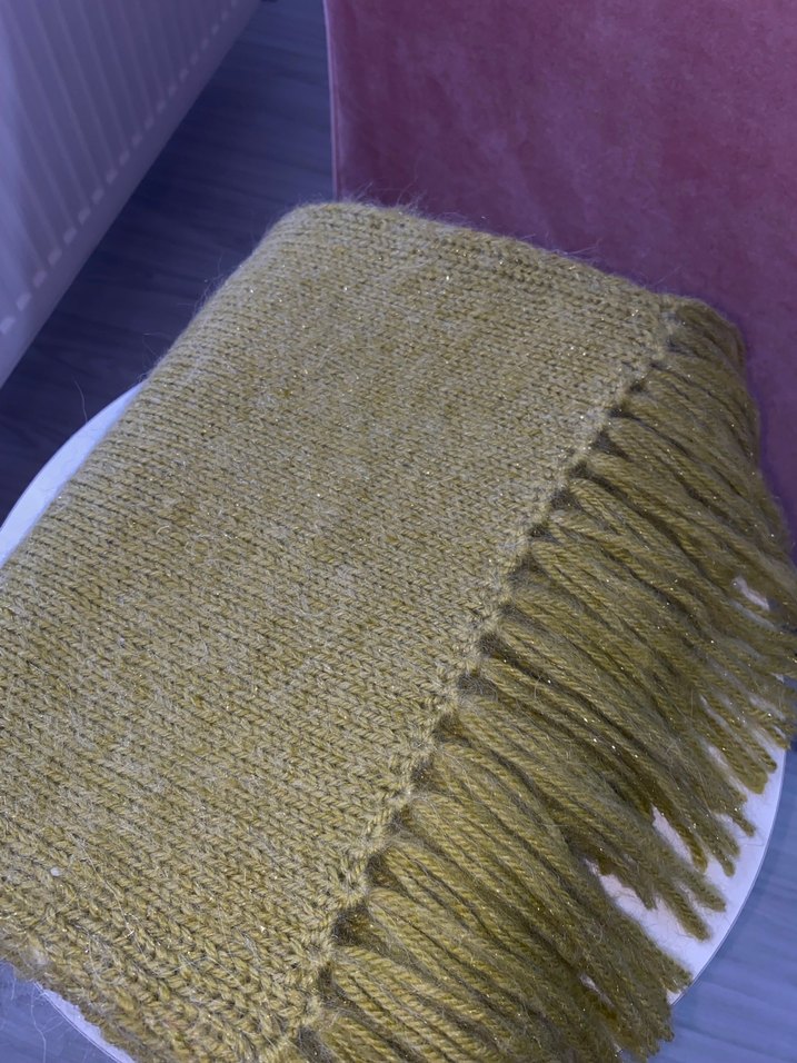 Kadın Simli Fıstık Yeşili Örgü Şal - Görsel 5