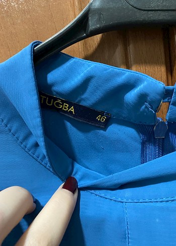 Düğmeli Mavi Kadın Tunik, Uzun Kollu, Yüksek Yaka - Görsel 2