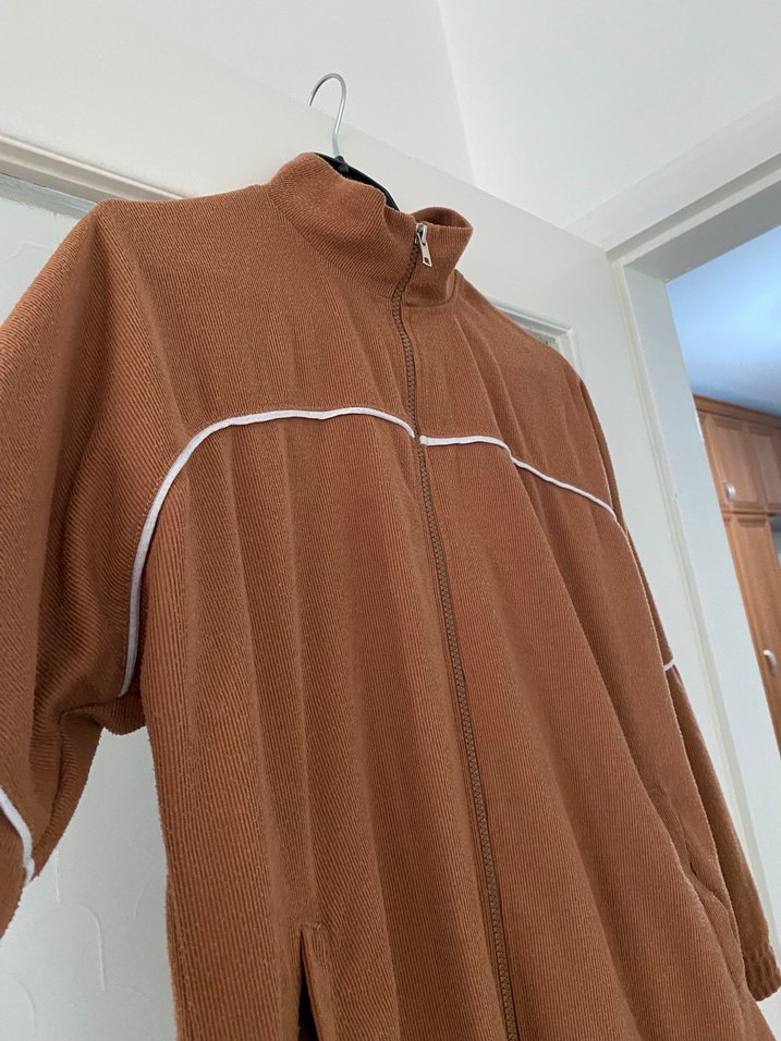 Rahat Kesim Kahverengi Fermuarlı Kadın Ceket - Görsel 3