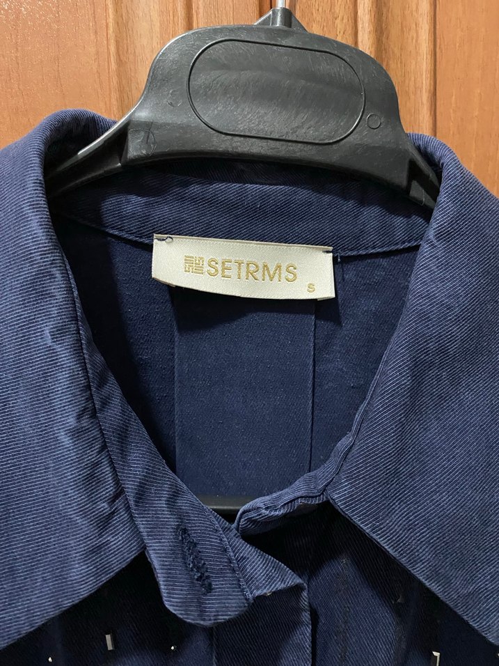 Düğmeli Lacivert Denim Kadın Gömlek - Görsel 3