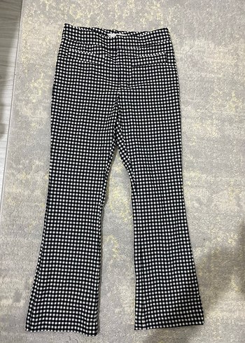 Mango Retro Siyah Beyaz Kareli Yuksek Bel Pantolon