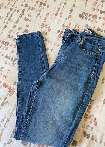 Düğmeli Mavi Kadın Denim Pantolon