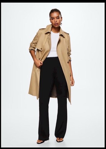 Mango Bej Kemerli Midi Trençkot - Görsel 2