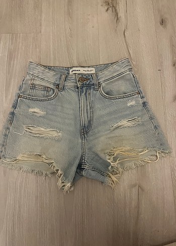 Kadın mavi Yırtık Mini Denim Şort