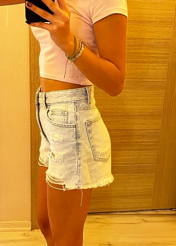 s Beden mavi Renk Kadın mavi Yırtık Mini Denim Şort