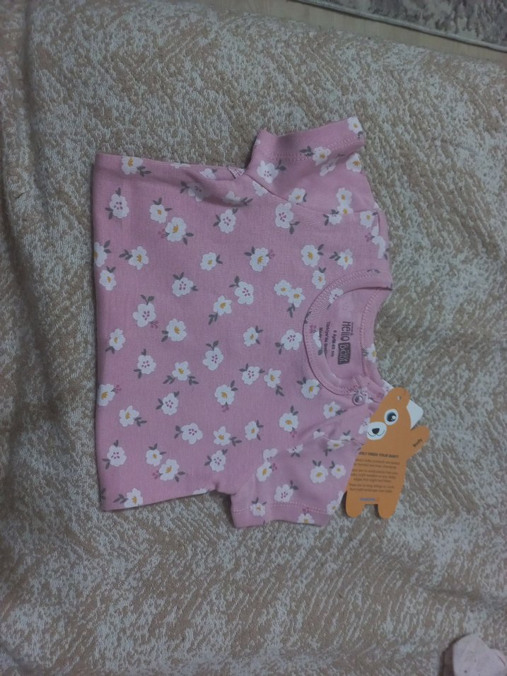 Pembe Çiçekli Kısa Kollu Bebek Body - Görsel 3