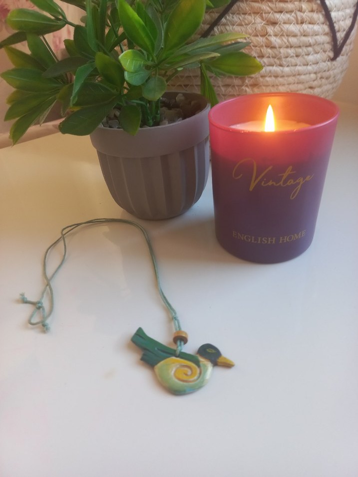 Renkli Püsküllü Bohem Kuş Kolye El Yapımı - Görsel 2