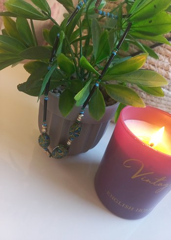 Uzun Turkuaz Boncuklu Desenli Bohem Kolye - Görsel 4