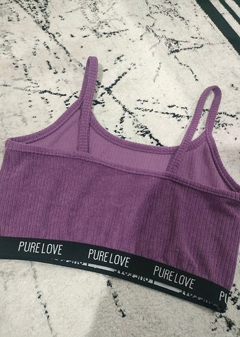 Mor Örme İp Askılı Crop Top - Görsel 2