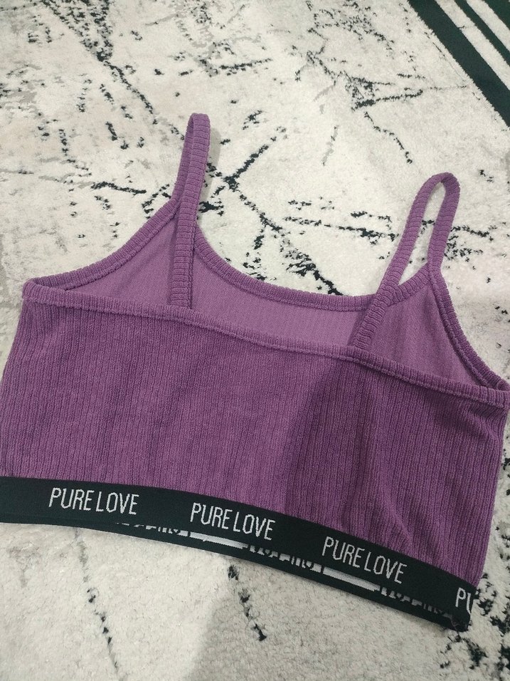 Mor Örme İp Askılı Crop Top - Görsel 2