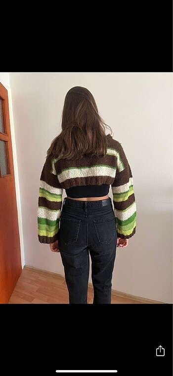 s Beden kahverengi Renk El Örgüsü Crop