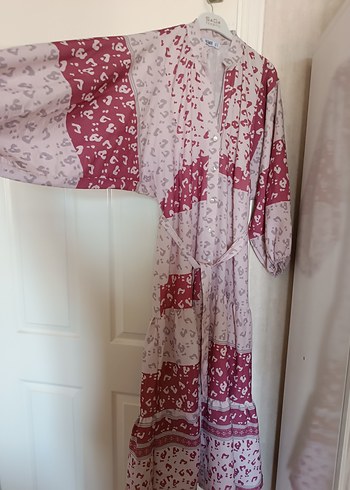 Bohem Bordo Uzun Desenli Elbise - Görsel 3