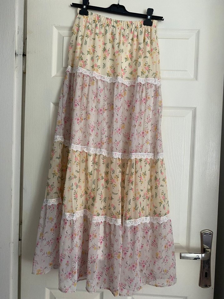 Bahar çiçekli şifon uzun etek - Görsel 3