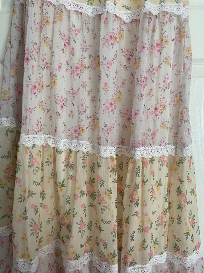 Bahar çiçekli şifon uzun etek - Görsel 2