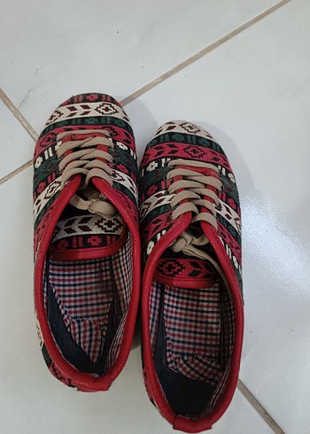 Renkli Bohem Tarzı kilim desenli babet ayakkabı - Görsel 2