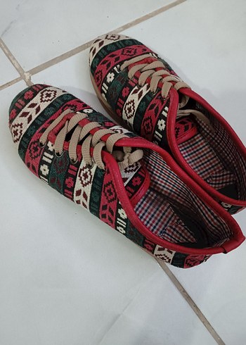 Renkli Bohem Tarzı kilim desenli babet ayakkabı - Görsel 3