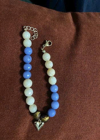 Accessorize Mavi Beyaz Boncuklu Kalpli Dogal Tas Bileklik