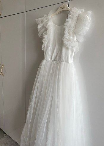 Beyaz Nakışlı Kız Çocuk Elbisesi gelinlik - Görsel 10