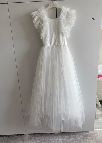 Beyaz Nakışlı Kız Çocuk Elbisesi gelinlik - Görsel 4