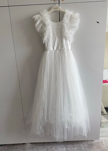 Beyaz Nakışlı Kız Çocuk Elbisesi gelinlik - Görsel 5