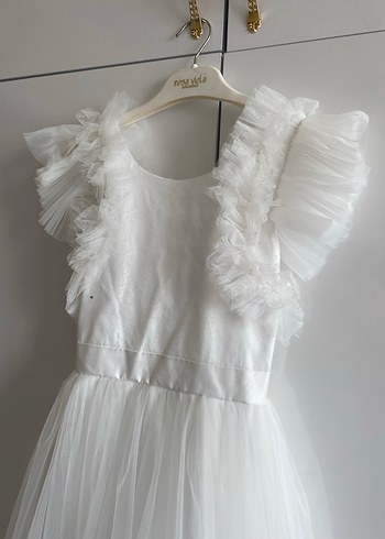 Beyaz Nakışlı Kız Çocuk Elbisesi gelinlik - Görsel 6