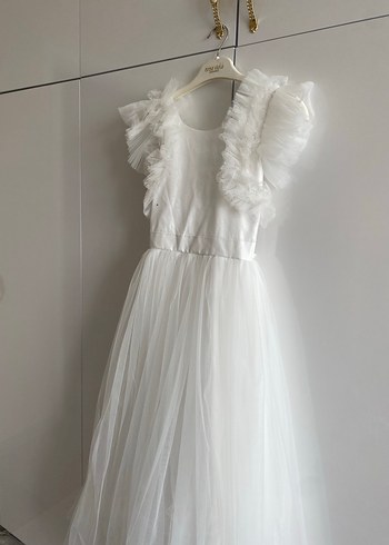 Beyaz Nakışlı Kız Çocuk Elbisesi gelinlik - Görsel 2