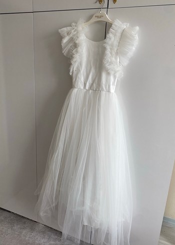 Beyaz Nakışlı Kız Çocuk Elbisesi gelinlik - Görsel 3