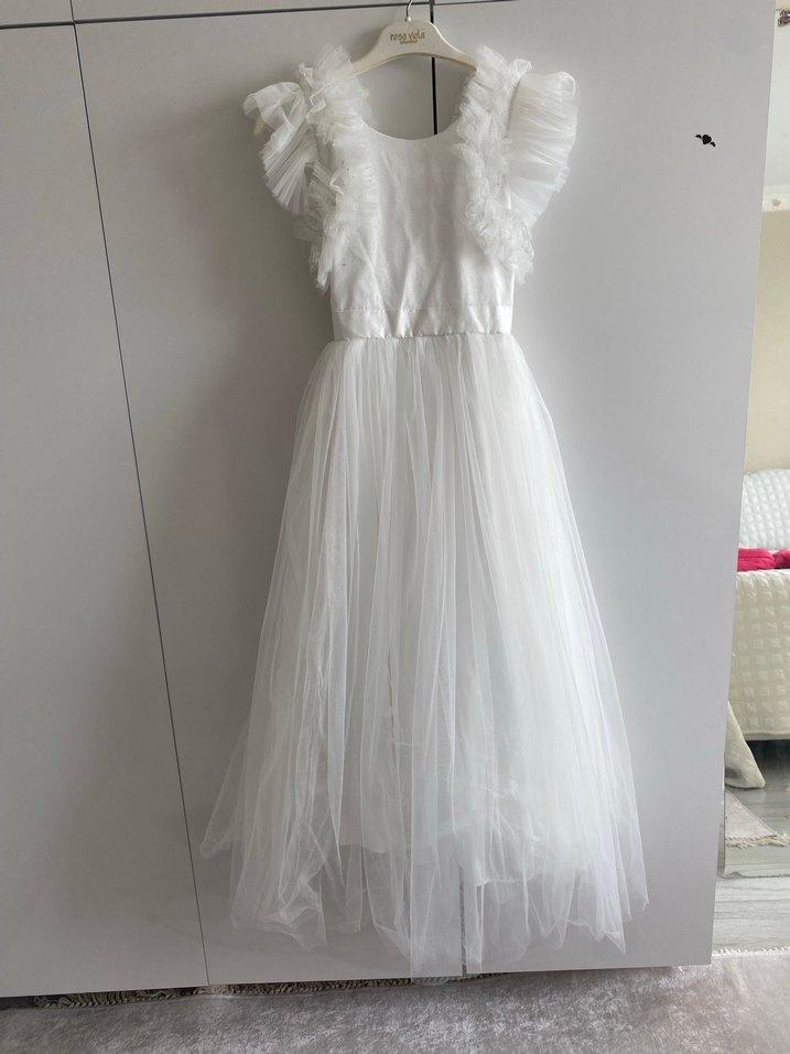 Beyaz Nakışlı Kız Çocuk Elbisesi gelinlik - Görsel 4