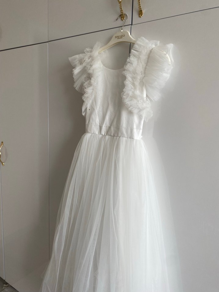 Beyaz Nakışlı Kız Çocuk Elbisesi gelinlik - Görsel 2