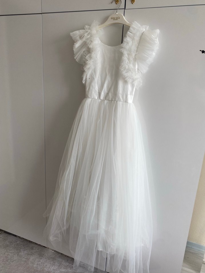 Beyaz Nakışlı Kız Çocuk Elbisesi gelinlik - Görsel 3