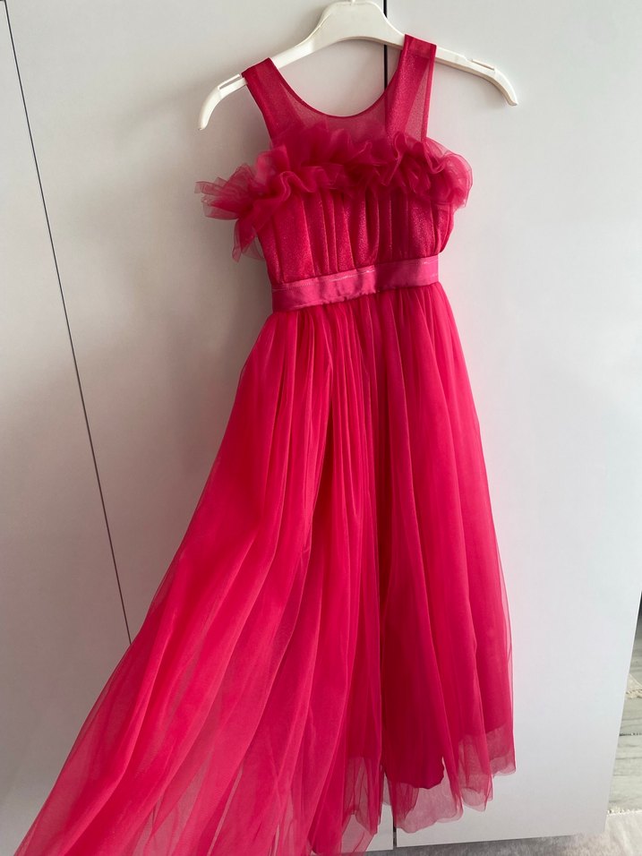 Pembe Kız Çocuk Fırfırlı Elbise - Görsel 5