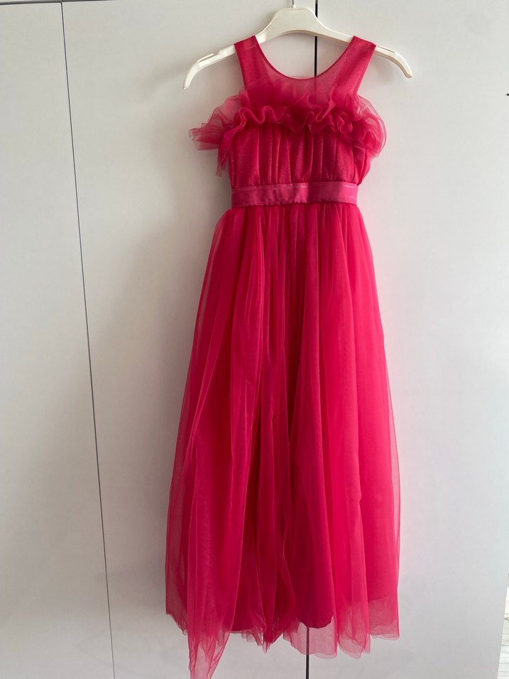 Pembe Kız Çocuk Fırfırlı Elbise - Görsel 2