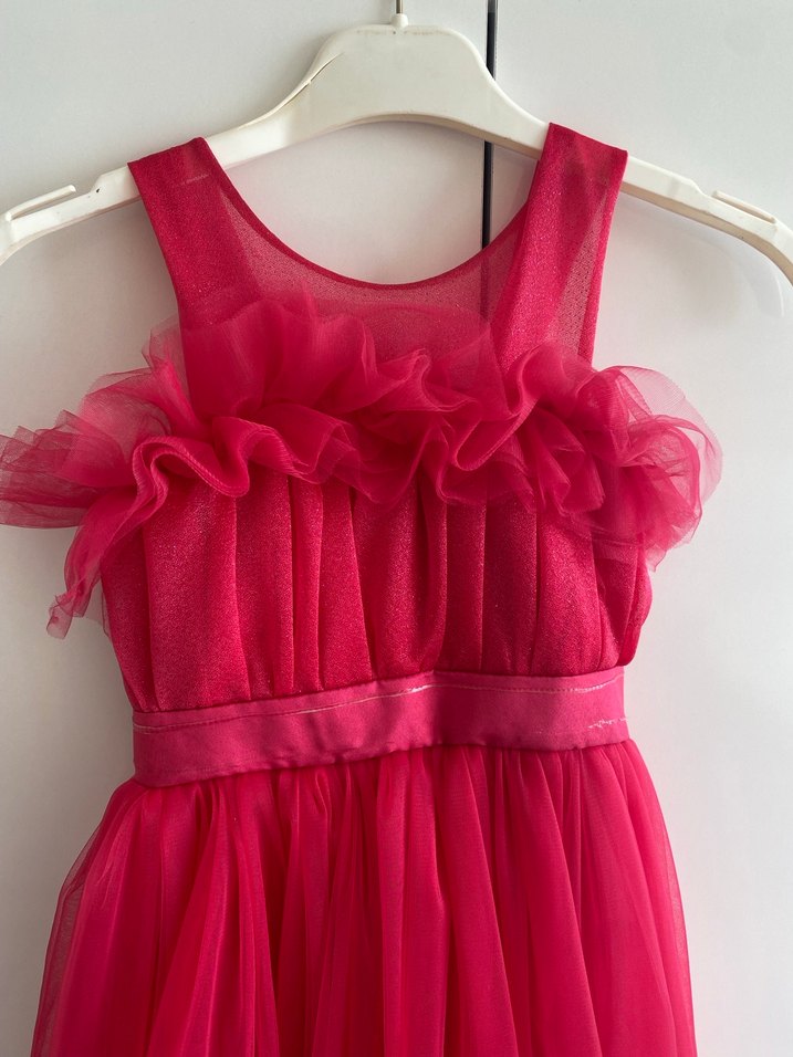 Pembe Kız Çocuk Fırfırlı Elbise - Görsel 4