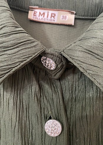 Düğmeli Haki Uzun Keten Elbise - Görsel 4