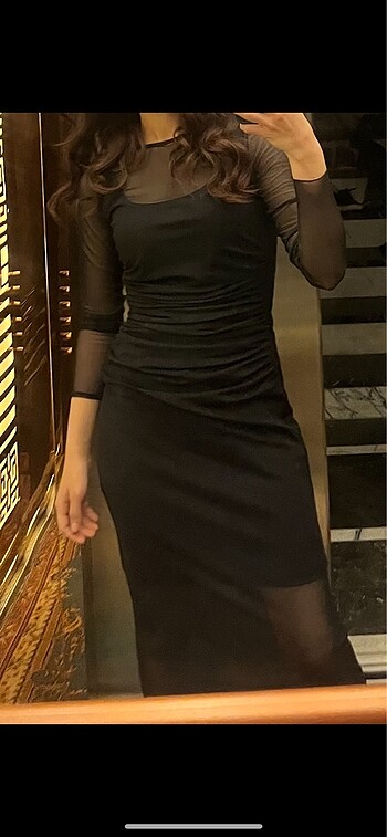 Koton KOTON SİYAH TÜL ELBİSE