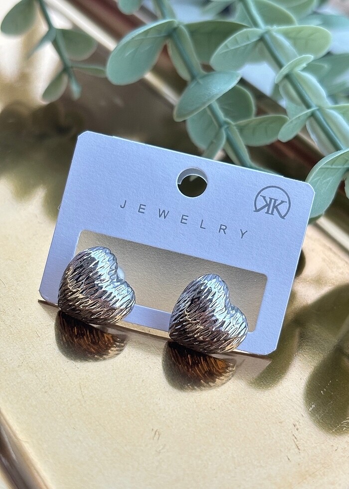 Bombe kalp çelik küpe kararma Solma yapmaz gold ve gümüş - Görsel 2