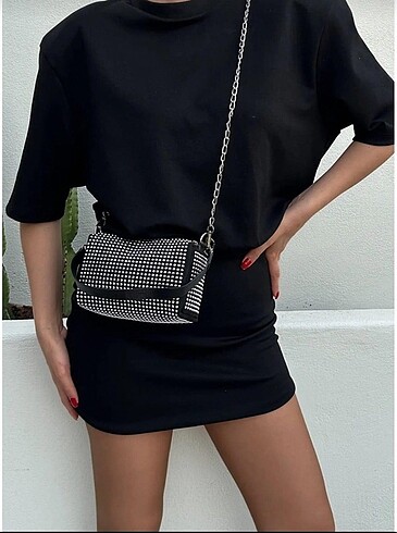 Taşlı sert kumaş çanta SIFIR ÜRÜN - Görsel 2