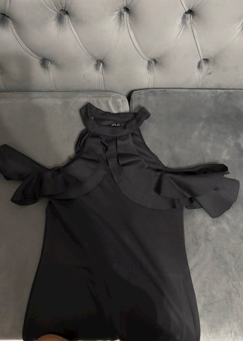 Fırfırlı Siyah kısa Kadın Abiye Elbise - Görsel 2