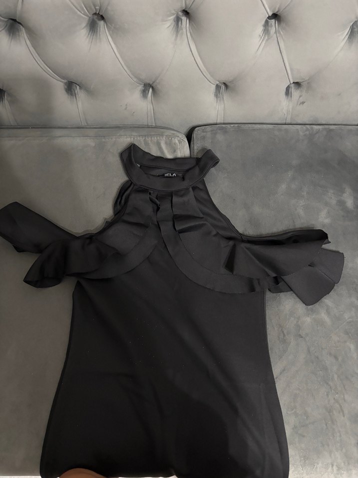 Fırfırlı Siyah kısa Kadın Abiye Elbise - Görsel 2