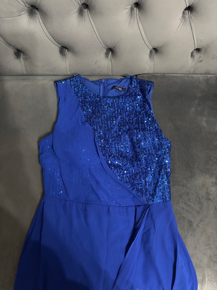 Mavi Drapeli Straplez kısa Abiye Elbise - Görsel 2