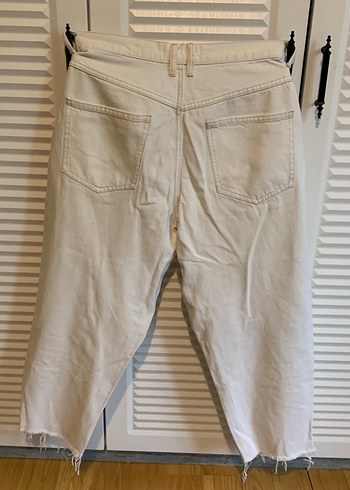 Beyaz Midi Boy Rahat Kesim Kot Pantolon - Görsel 4