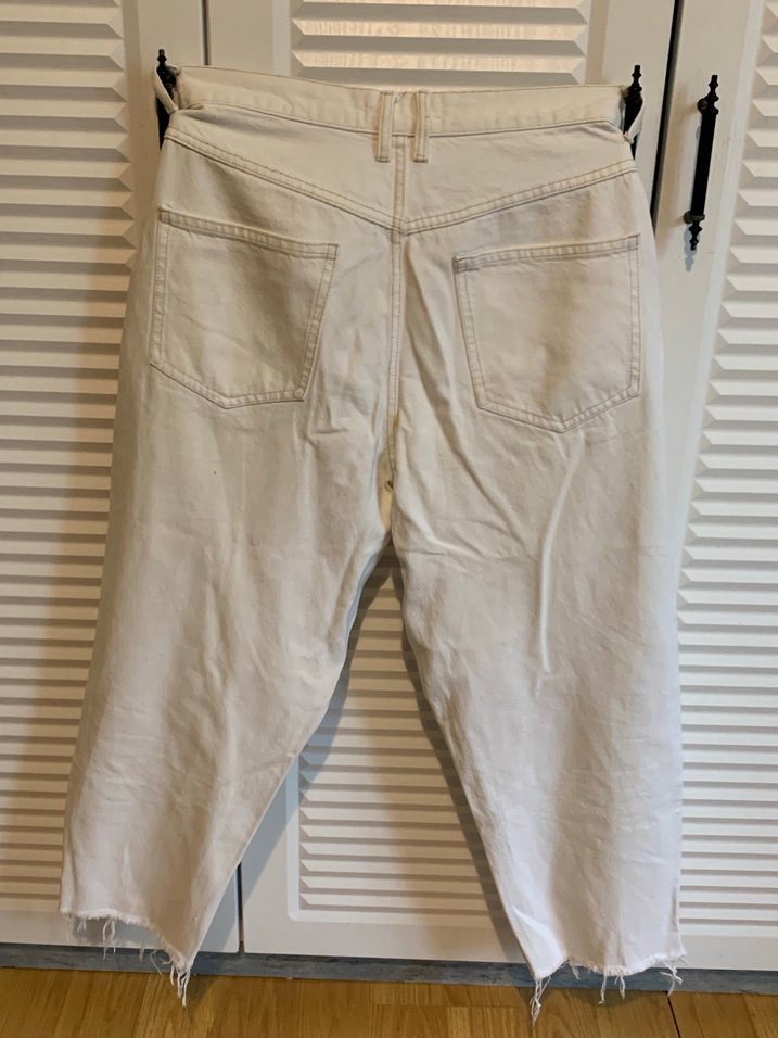 Beyaz Midi Boy Rahat Kesim Kot Pantolon - Görsel 4